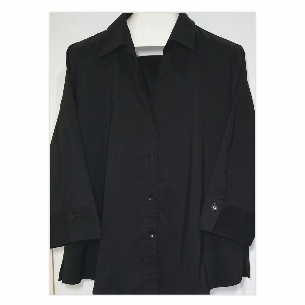 FOXCROFT WRINKLE-FREE STRETCH BUTTON UP BLACK TOP SIZE 22W